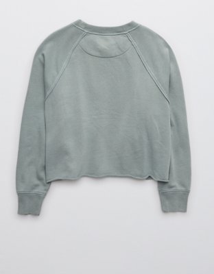Aerie Fleece-Of-Mind Varsity Cropped Crew Neck Sweatshirt