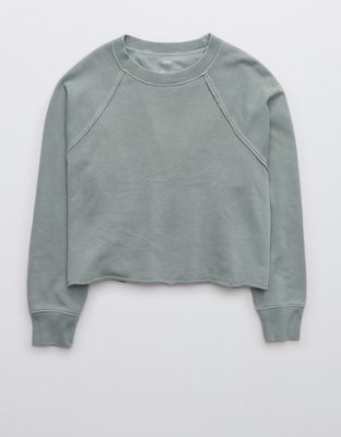 Aerie Fleece-Of-Mind Varsity Cropped Crew Neck Sweatshirt