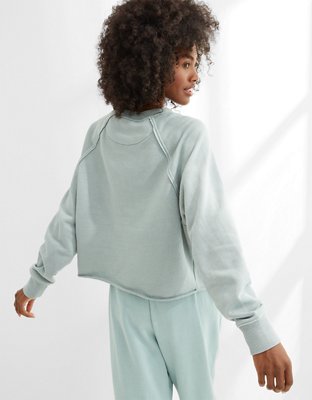 Aerie Fleece-Of-Mind Varsity Cropped Crew Neck Sweatshirt