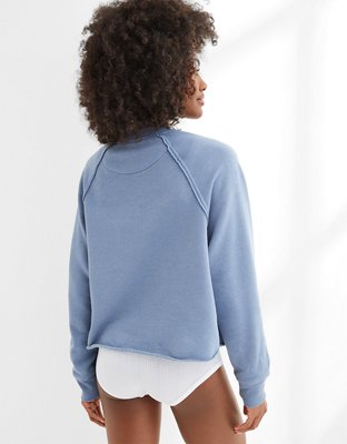 Aerie Fleece-Of-Mind Varsity Cropped Crew Neck Sweatshirt