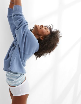 Aerie Fleece-Of-Mind Varsity Cropped Crew Neck Sweatshirt