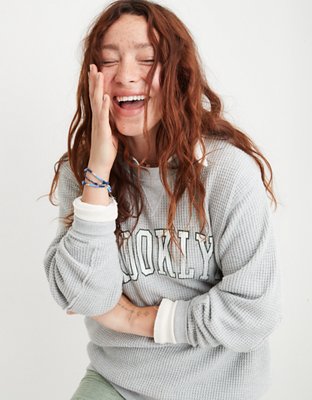 aerie the sweat waffle crew neck sweatshirt