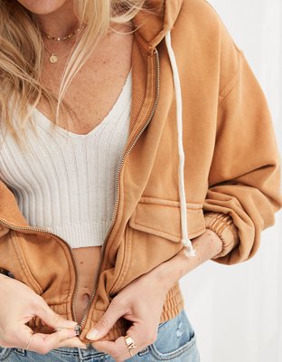 Aerie Cropped Full Zip Hoodie