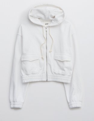 White cropped best sale zip up jacket