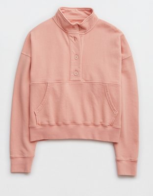 Aerie Button Mock Neck Cropped Sweatshirt