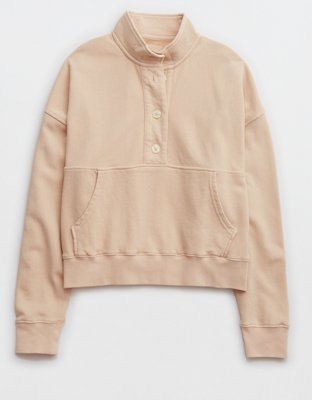 Aerie Button Mock Neck Cropped Sweatshirt