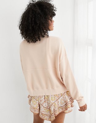 Aerie Button Mock Neck Cropped Sweatshirt