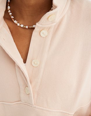 Aerie Button Mock Neck Cropped Sweatshirt
