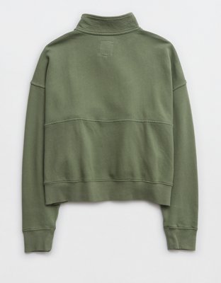 Aerie Button Mock Neck Cropped Sweatshirt