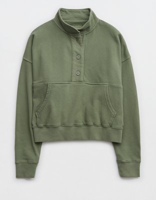 Aerie Button Mock Neck Cropped Sweatshirt