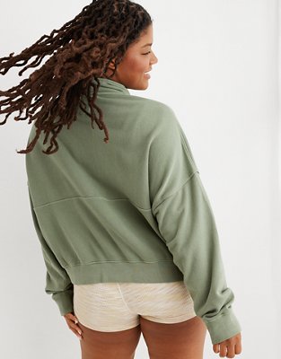 Aerie Button Mock Neck Cropped Sweatshirt