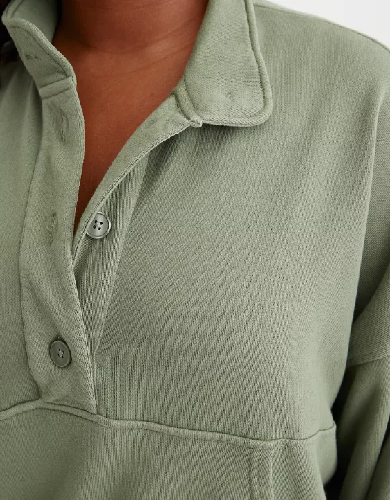 Aerie Button Mock Neck Cropped Sweatshirt