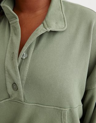 Aerie Button Mock Neck Cropped Sweatshirt