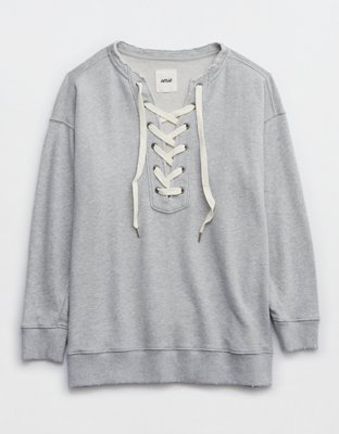 Женские худи Aerie Lace Up Oversized Crew Sweatshirt — фото 5