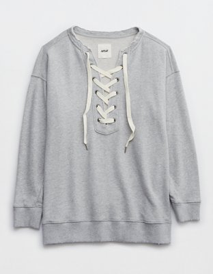 Aerie Sunday Soft Lace Up Sweatshirt in Sycamore Green - $39 (35