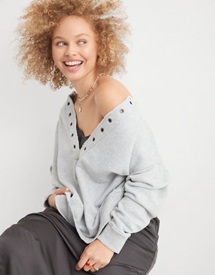 Aerie Lace Up Oversized Crew Sweatshirt