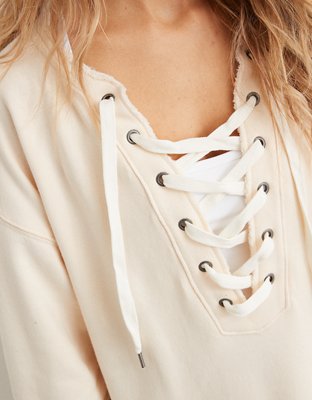 Aerie Lace Up Oversized Crew Sweatshirt