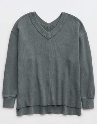 Aerie Wonder Textured V-Neck Sweatshirt | Aerie