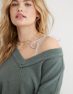 Aerie Wonder Textured V-Neck Sweatshirt