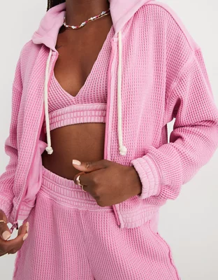 Aerie Cropped Waffle Hoodie