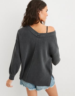 Aerie Wonder Textured V-Neck Sweatshirt