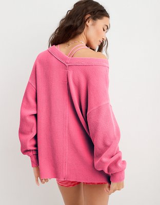 Aerie Wonder Textured V-Neck Sweatshirt | Aerie
