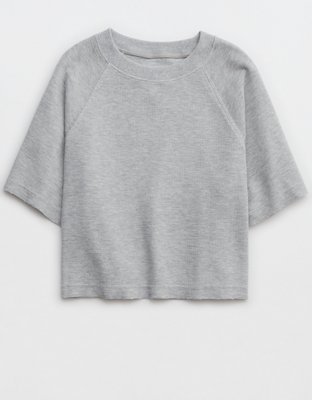 Aerie Lightweight Ribbed Short Sleeve Sweatshirt