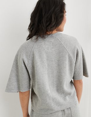 Aerie Lightweight Ribbed Short Sleeve Sweatshirt