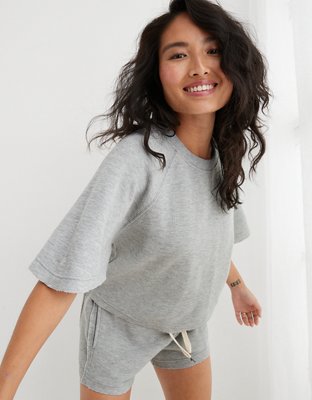 Aerie Lightweight Ribbed Short Sleeve Sweatshirt