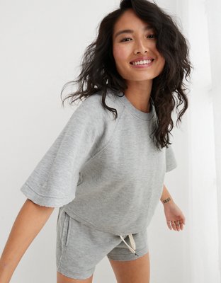 Aerie Lightweight Ribbed Short Sleeve Sweatshirt