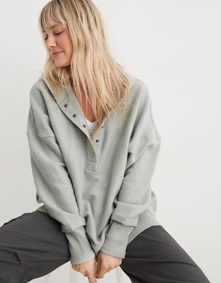 Aerie Textured Henley Hoodie curated on LTK