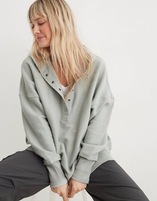 Aerie Textured Henley Hoodie