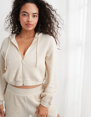 Aerie Cropped Waffle Hoodie