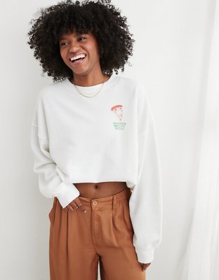 OFFLINE By Aerie Throw-Back Cropped V Neck Sweatshirt