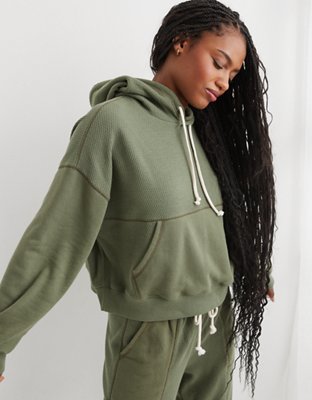 Army green cropped clearance hoodie