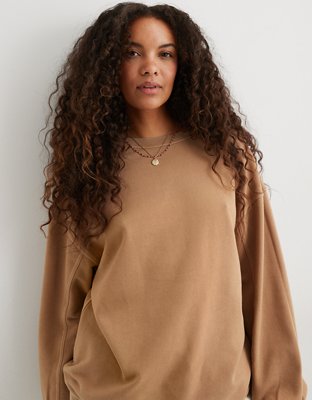 Rpvati Beige Crewneck Sweatshirt Women Casual Long Sleeve Sport