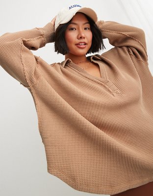 Aerie LumberJane Waffle Polo Sweatshirt