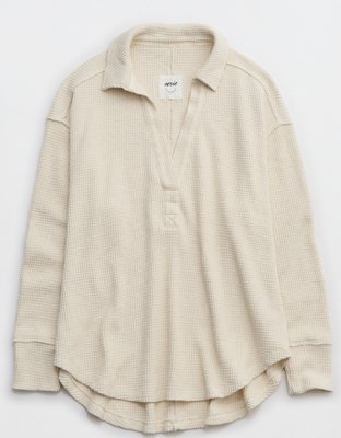 Aerie LumberJane Waffle Polo Sweatshirt