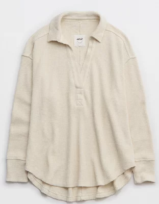 Aerie LumberJane Waffle Polo Sweatshirt
