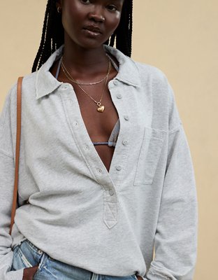 Женские худи Aerie Take It Easy Popover Polo Sweatshirt — фото 5