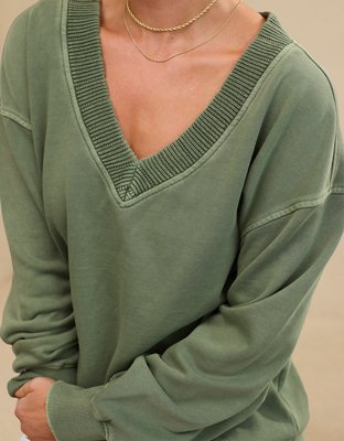 Aerie Sweater Trim V-Neck Sweatshirt