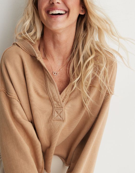 Aerie Cropped Open Neck Hoodie