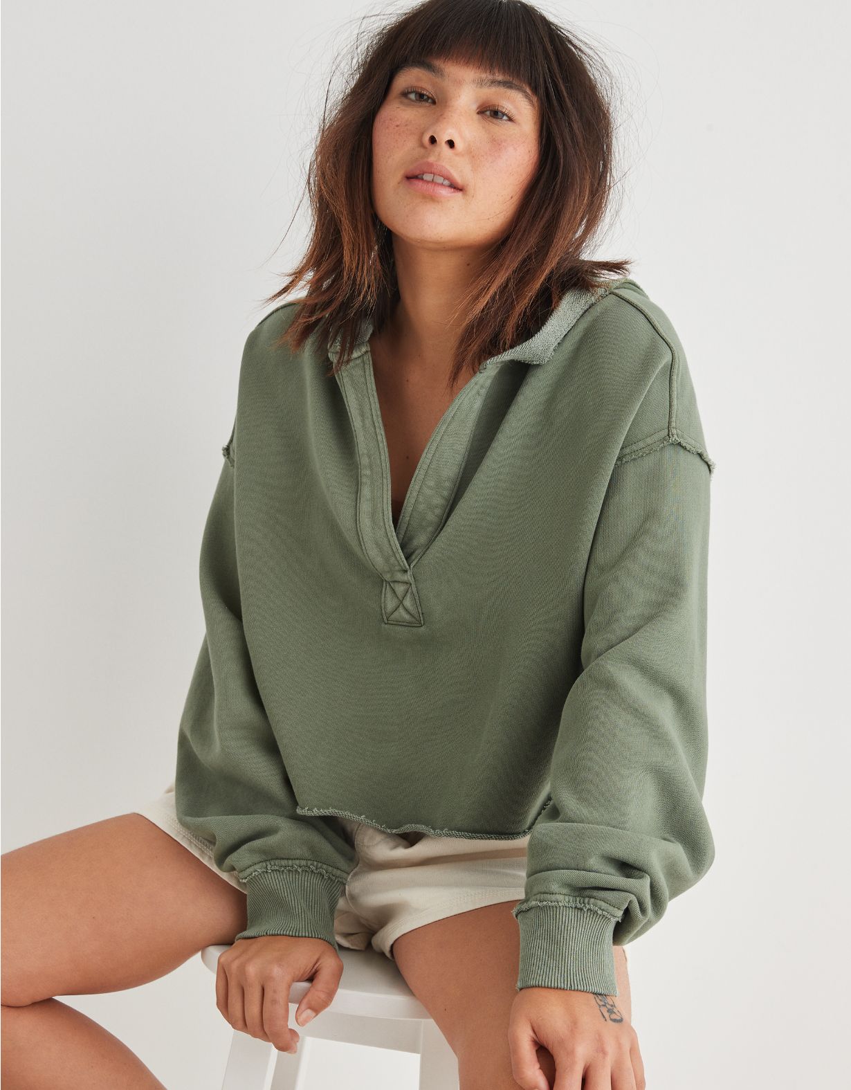Aerie Cropped Open Neck Hoodie