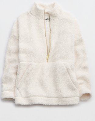 Aerie Sherpa Quarter Zip Sweatshirt Women s Natural XXS