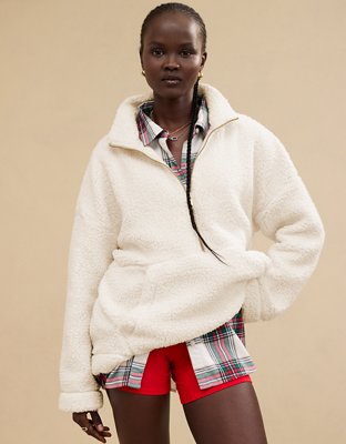 Aerie sherpa quarter zip sweater sales
