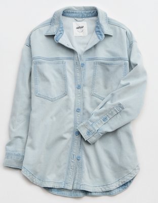 Женские джинсы Aerie AE x Aerie Match Made In Denim Fleece Shacket — фото 5