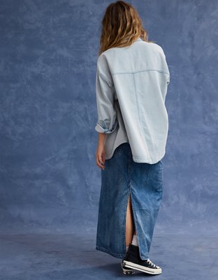 Женские джинсы Aerie AE x Aerie Match Made In Denim Fleece Shacket — фото 3