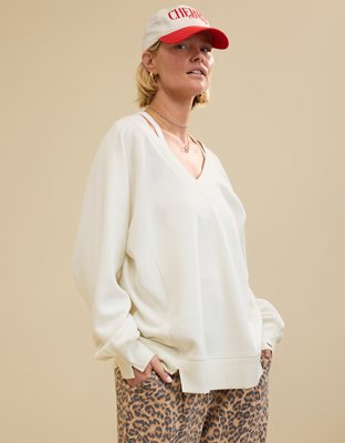 Aerie Downtime Textured V-Neck Sweatshirt