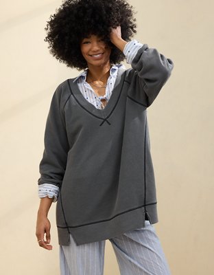 Aerie Downtime Textured V-Neck Sweatshirt