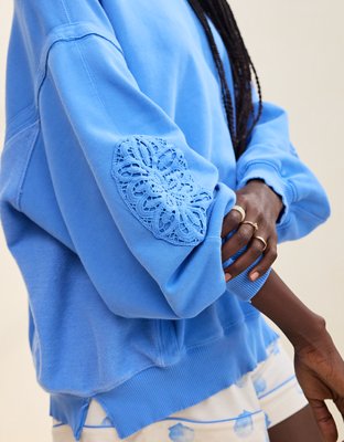 Aerie Keep It Light Crochet Crew Sweatshirt